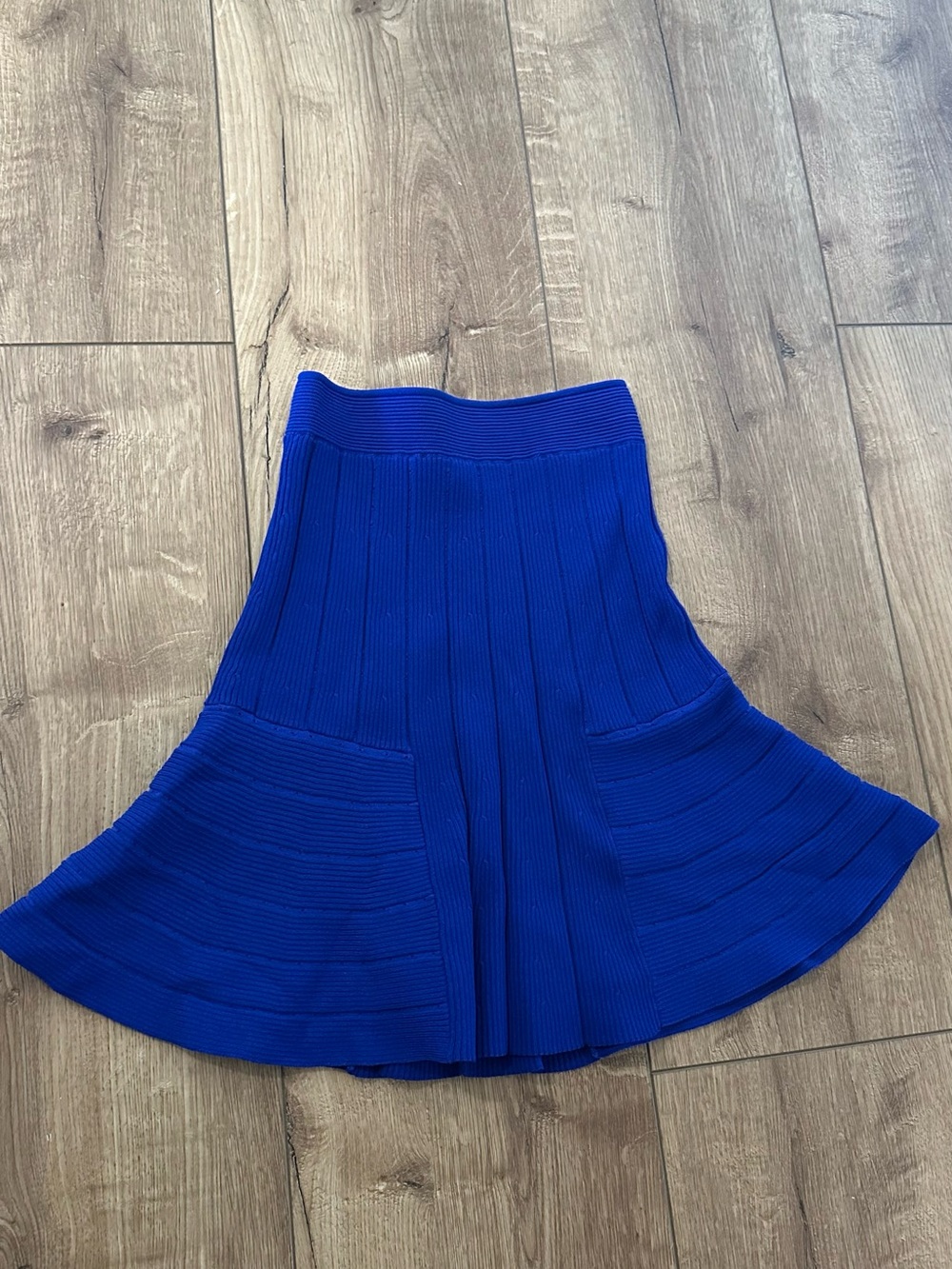 Blue Ribbed Flared Knit Skirt - Women